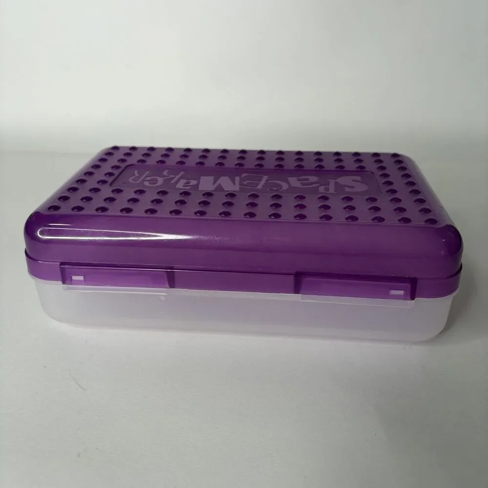 Vintage Spacemaker Pencil Box Case Plastic Transparent Clear Purple 90s